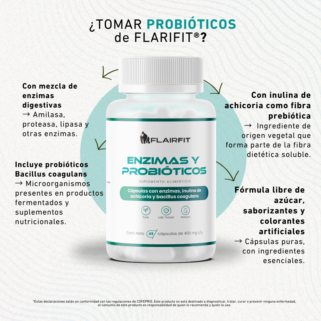FLAIRFIT® Probióticos, Enzimas digestivas, Vitamínas