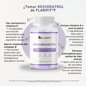 FLAIRFIT® Resveratrol Antioxidante, Vitamínas, Semilla Acaí, Inositol, Complejo B