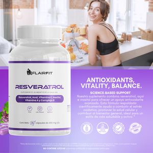 FLAIRFIT® RESVERATROL ANTIOXIDANT, VITAMINS • ACAI SEED • INOSITOL • B COMPLEX