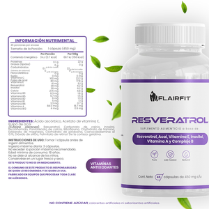 FLAIRFIT® RESVERATROL ANTIOXIDANT, VITAMINS • ACAI SEED • INOSITOL • B COMPLEX