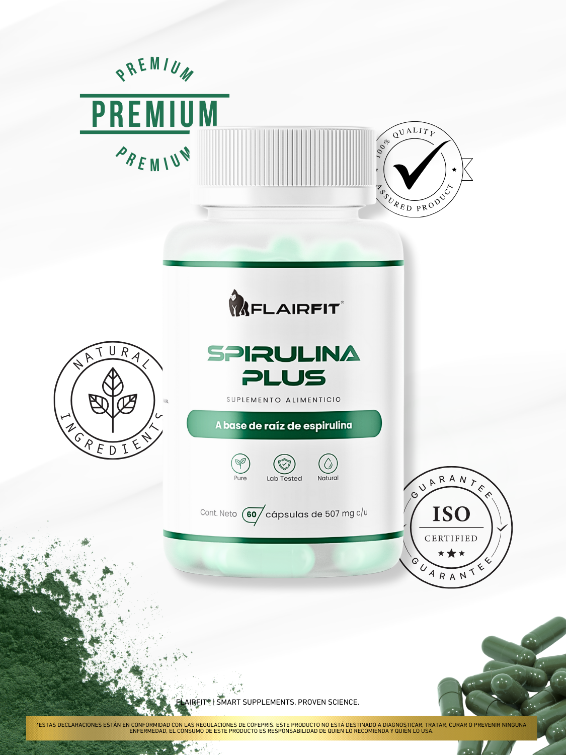 Alga de Spirulina Premium – 60 cápsulas
