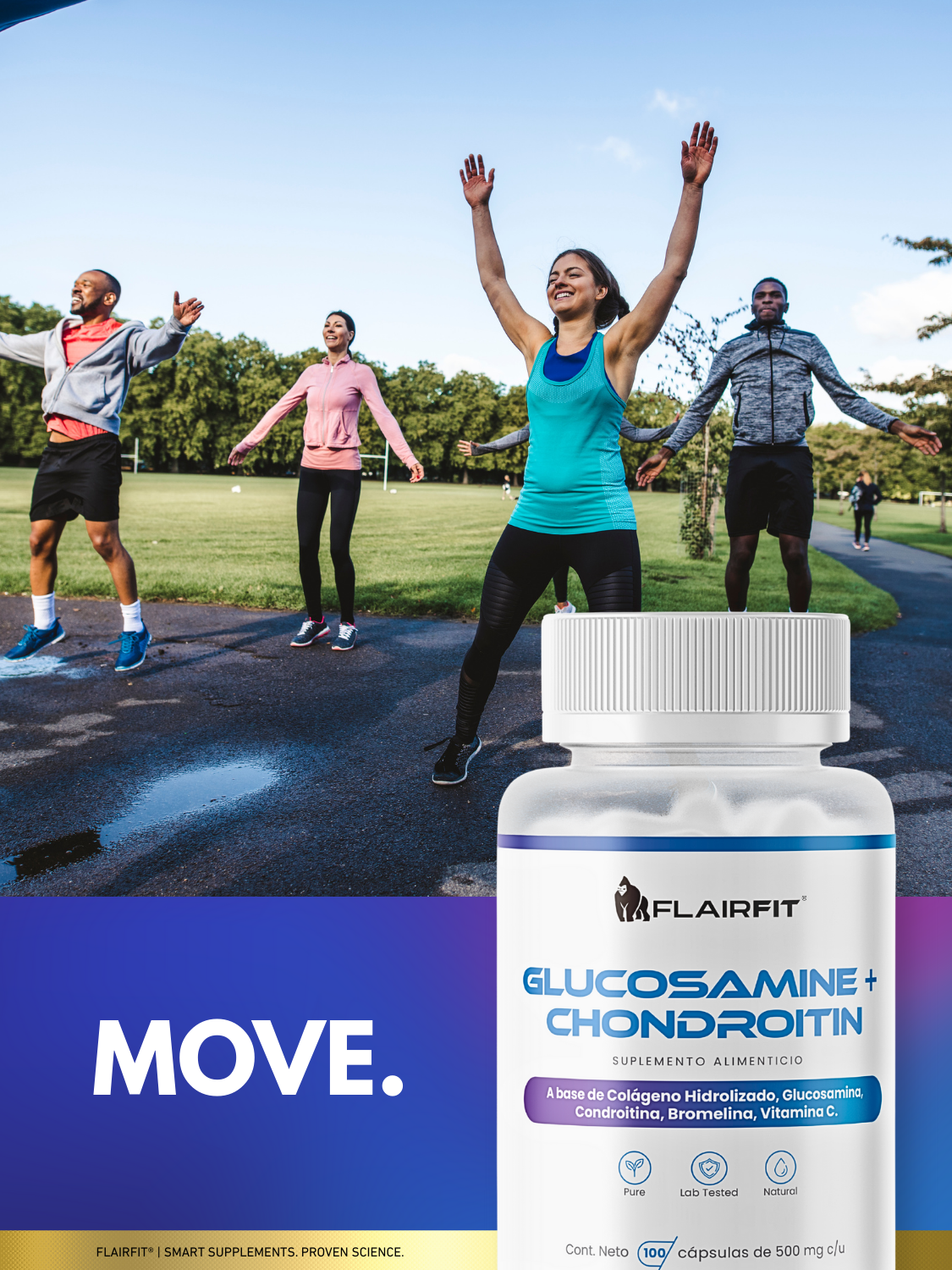 Flairfit® Glucosamina + Condroitina – 100 cápsulas (1500 mg por porción)