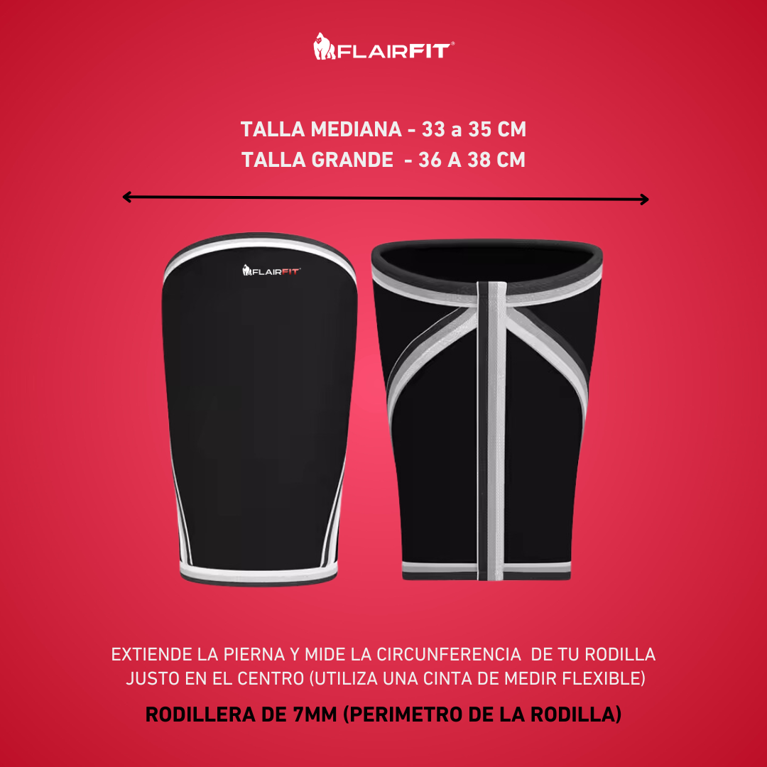 Rodillera Flairfit® Deportiva de Neopreno, 7mm, Powerlifting, Gym, Color Negro