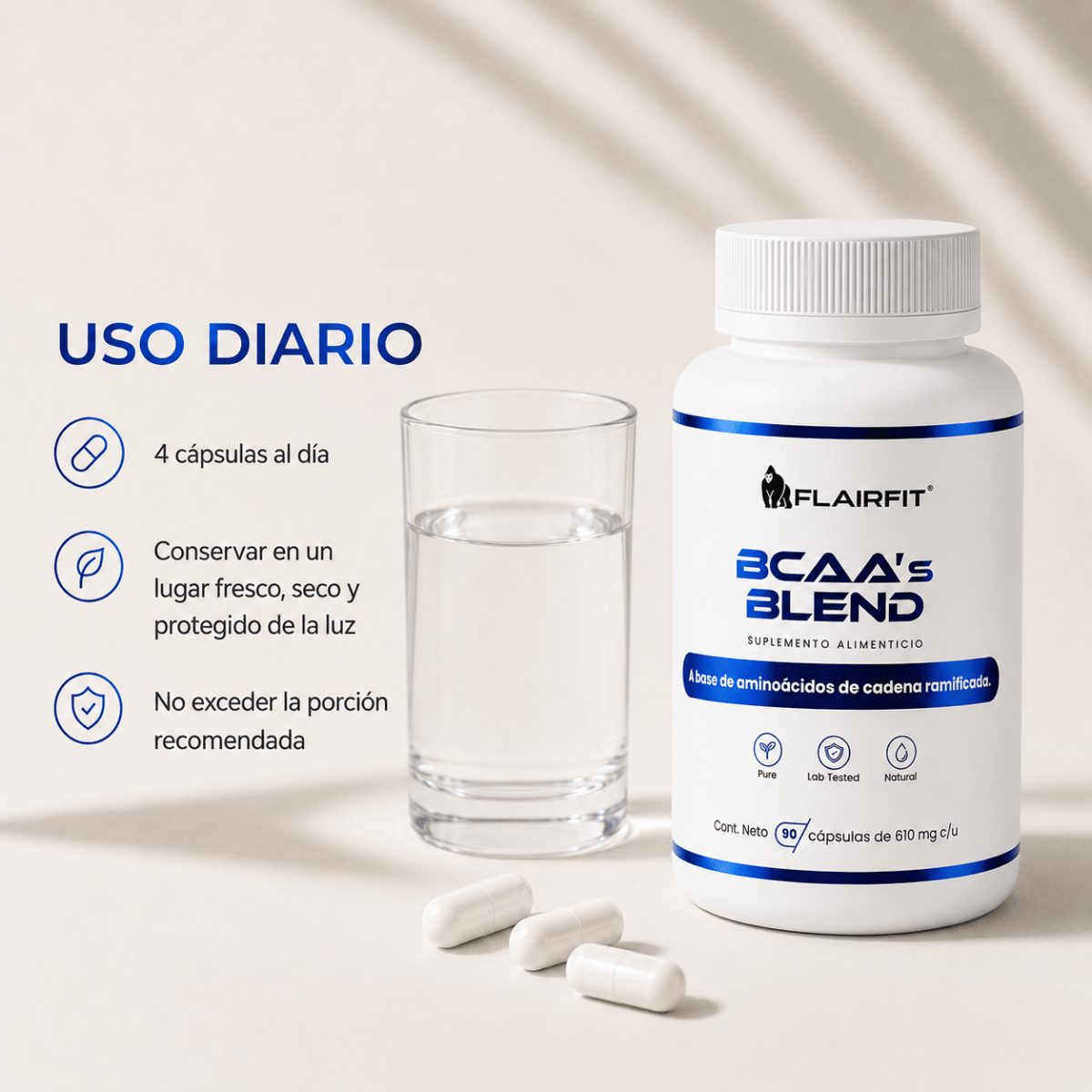 BCAAs Plus 2:1:1 Flairfit® · 90 cápsulas