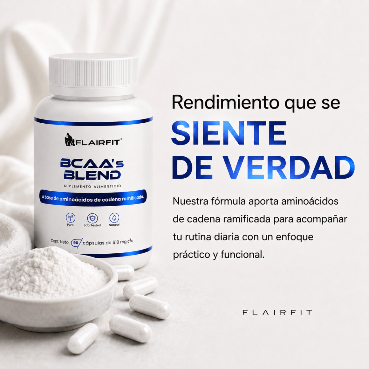 BCAAs Plus 2:1:1 Flairfit® · 90 cápsulas