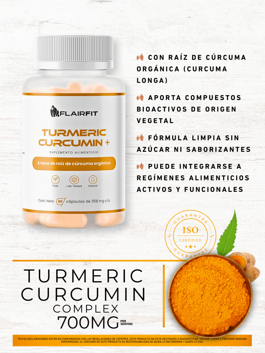 Cúrcuma (Turmeric) orgánica – 60 cápsulas (700 mg por porción)