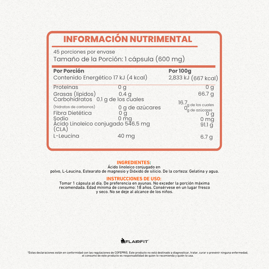 FLAIRFIT® CLA Blend – Ácido Linoleico + L-Leucina 45 cápsulas