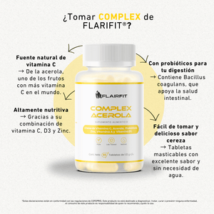 FLAIRFIT® Complex Acerola + Vitamina D3 y Probióticos – Sabor Cereza - 60 cápsulas