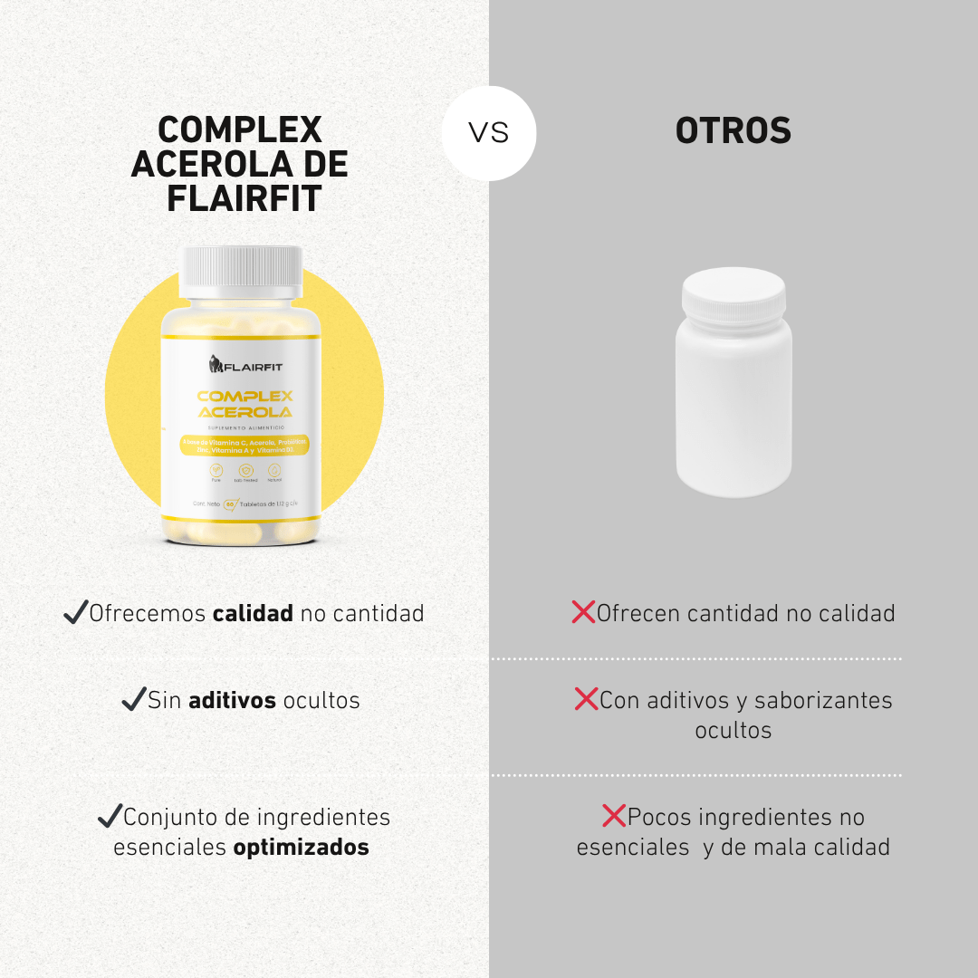 FLAIRFIT® Complex Acerola + Vitamina D3 y Probióticos – Sabor Cereza - 60 cápsulas
