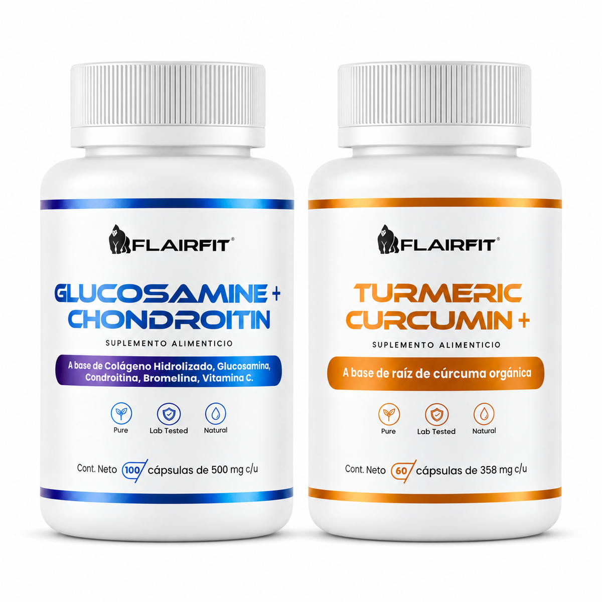 Pack Movimiento Flairfit® · Glucosamina + Cúrcuma — contenido completo del pack