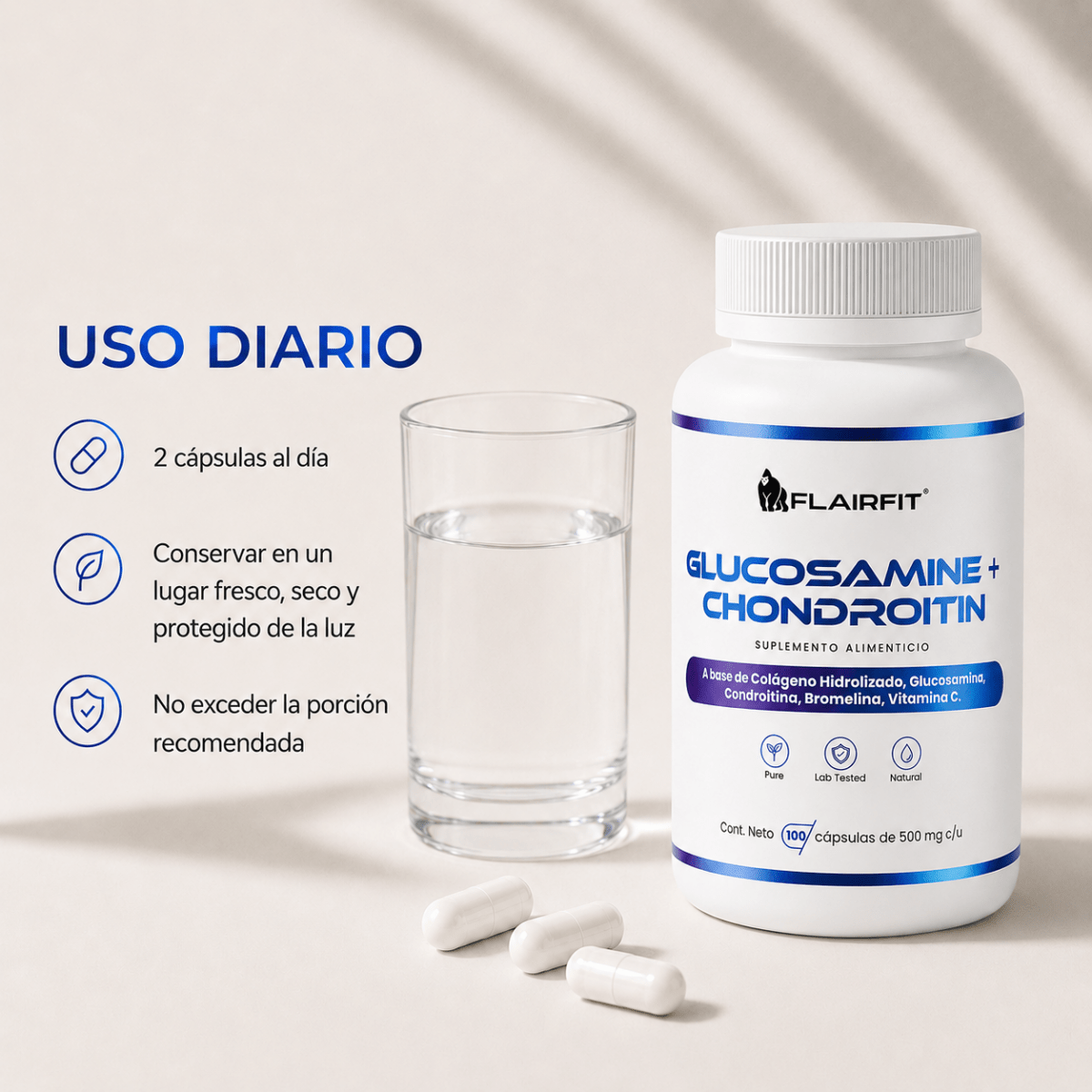 Glucosamina + Condroitina Flairfit® · 100 cápsulas