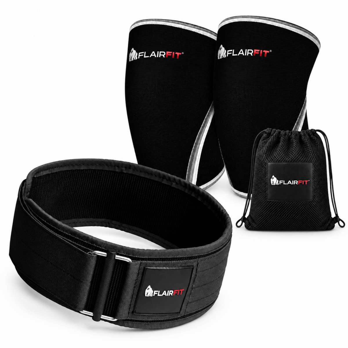 Pack Levantamiento Flairfit® · Cinturón + Rodilleras 7 mm