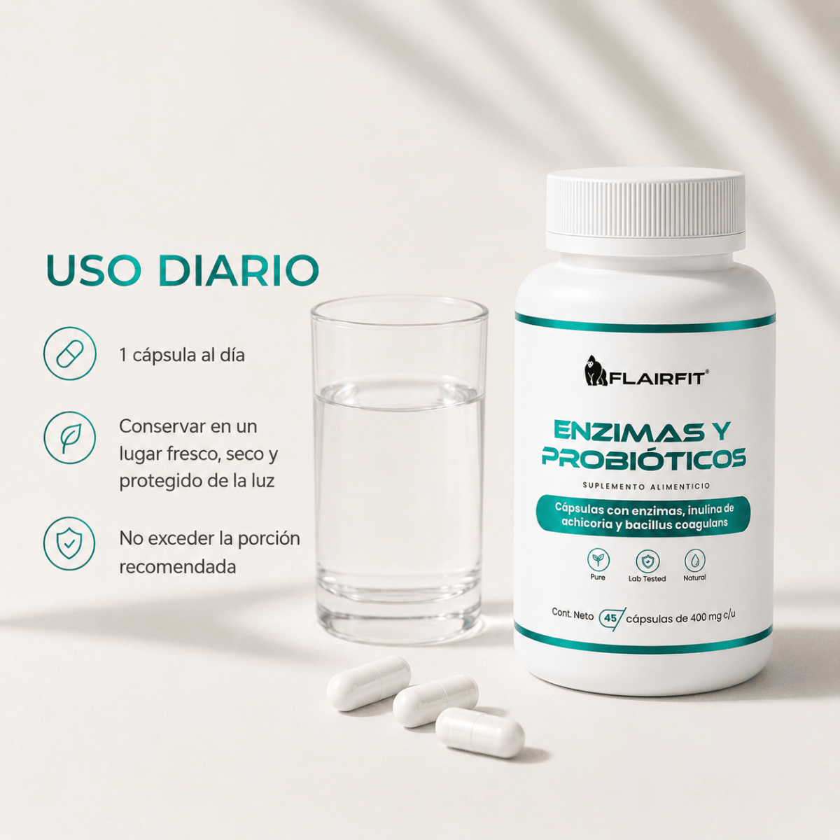 Probióticos + Enzimas Flairfit® · 45 cápsulas
