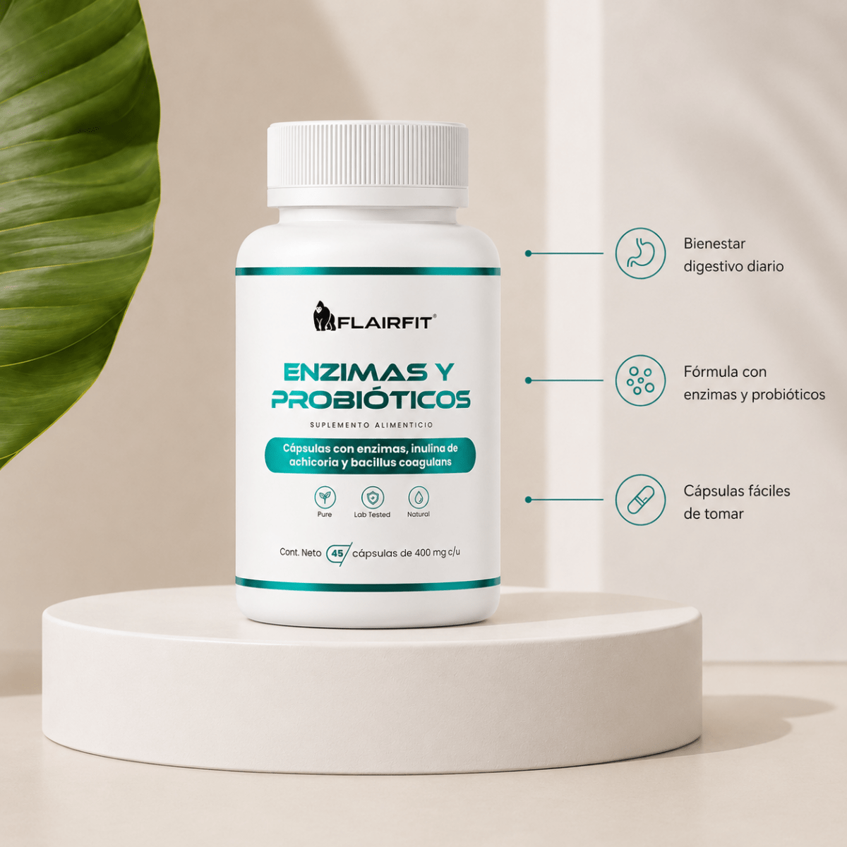 Probióticos + Enzimas Flairfit® · 45 cápsulas