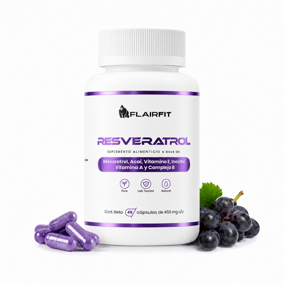 Resveratrol y micronutrientes en una sola cápsula.