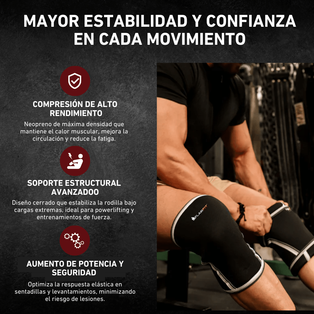 Rodilleras de compresión 7 mm (par) de neopreno – Para sentadillas, levantamiento de pesas, halterofilia, fitness y levantamiento de potencia – Negro