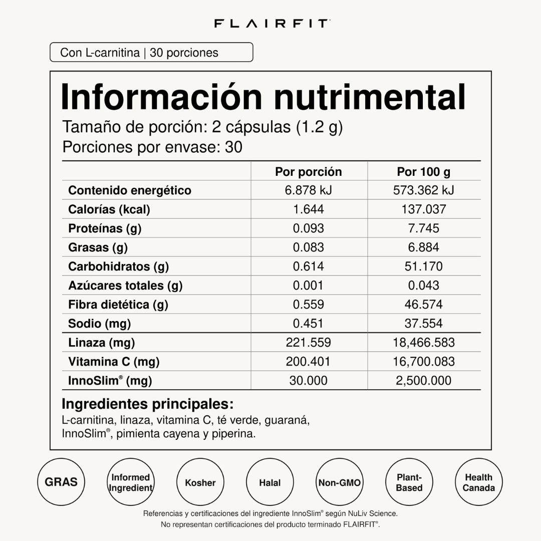 FLAIRFIT® POWER THERMOBURNER 2.0, INNOSLIM® + GREEN TEA + GUARANÁ + L-CARNITINE